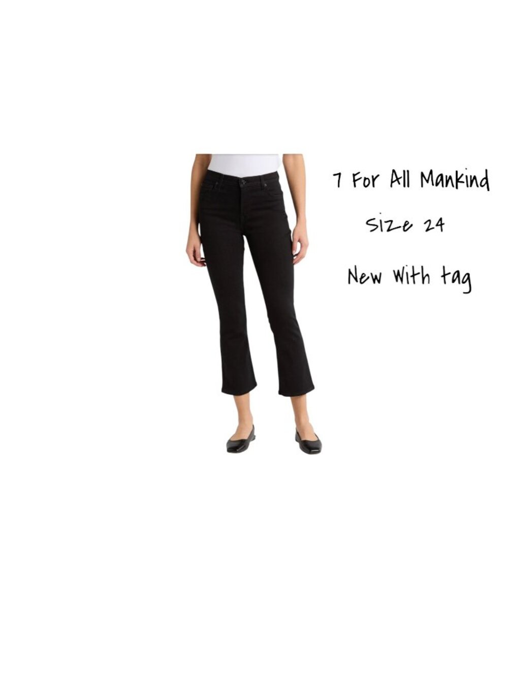 7 For All Mankind High Waist Slim Kick Jeans Black Size 24 Cropped New NWT